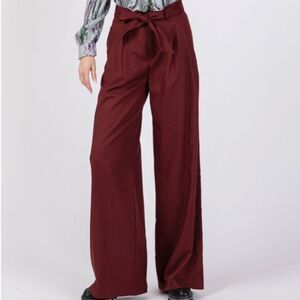 Wide Leg Pleated High Waist Belted Rust Colored Pants Ruffle Side Pockets